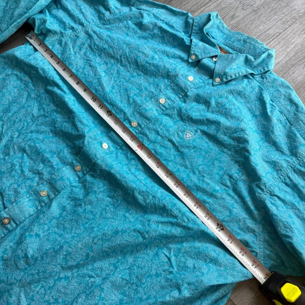 Ariat Mens XXL Turquoise Paisley Button Down Western Shirt Long Sleeve Vietnam